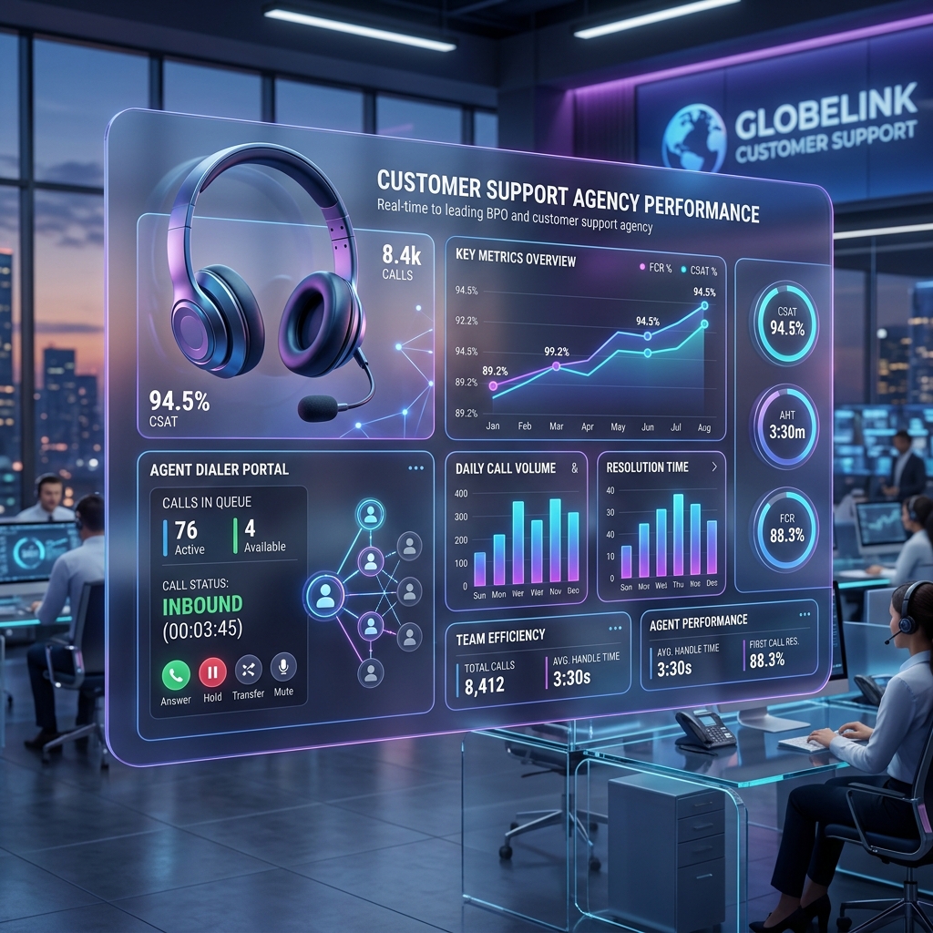 BPO Operations and Call Center Metrics Dashboard - BPO Marketing Services and BPO Lead Generation solutions for call centers by growboostly